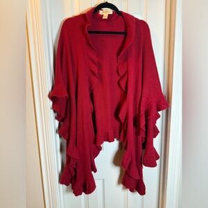 VINTAGE Cashmere & Wool Peck&Peck Red Ruffle Cape Wrap Poncho Versatile CozyWarm